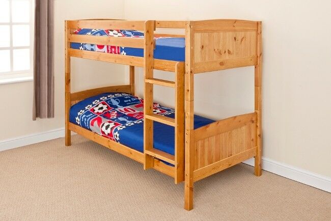 3ft Single Bunk Bed Wooden Frame in Pine White Can Split into 2 Singles