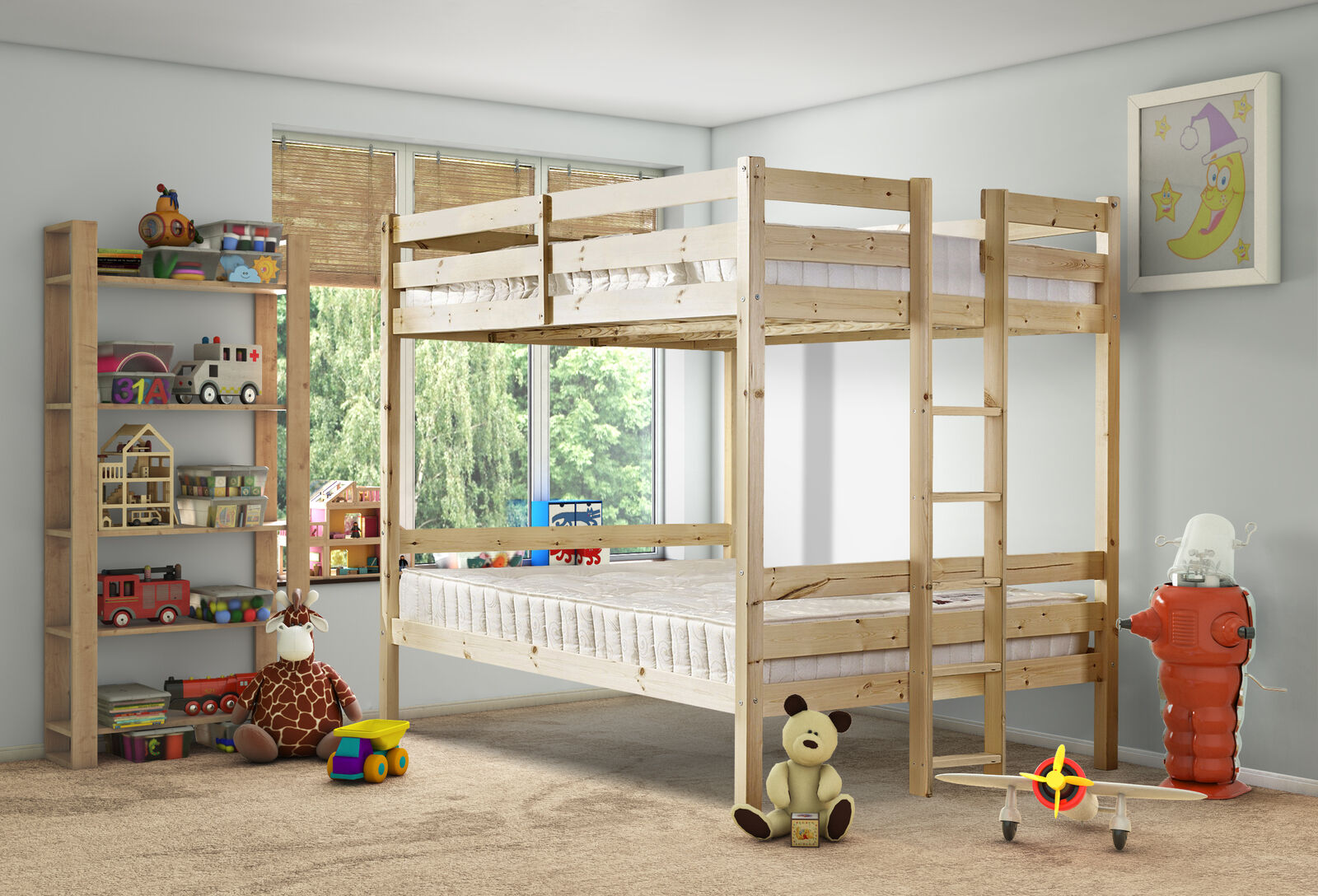 4ft Bunk Beds, Solid Double Pine Bunk Bed With Storage, UK