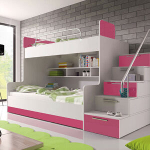 NEW Bunk Bed Children Kids Cabin Twin Sleeper Stairs Modern High Gloss Inserts 