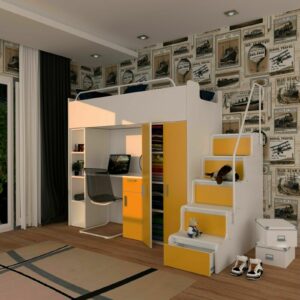 Children High Sleeper Loft Set Cabin Bed Wardrobe Desk Stairs Many Shelves NEW