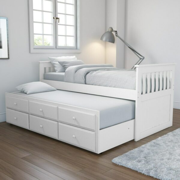 White Guest Bed/Captains Bed - Trundle Bed 3 Storage Drawers