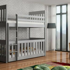 Children Wooden Pine Bunk Bed Cris with Cot Bed 3 Colours & Mattresses Available