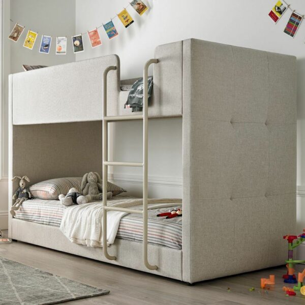 Fabric Bunk Bed, Saturn Oatmeal Kids Sleeper Single with 4 Mattress Options
