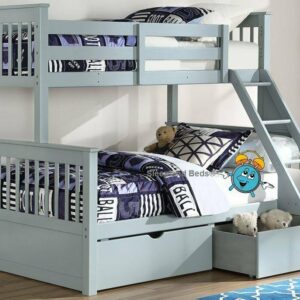 Grey Triple Sleeper Bunk Bed With Storage Drawers - Solid Pine - Brand New Bunks