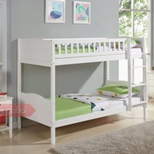 Kids Bunk Bed 3FT Single Pine Wooden Frame in White or Natural Pine Full Panel