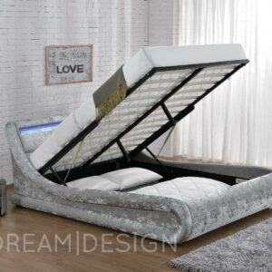 Ottoman Bed Velvet Fabric Silver or Black With Mattress LED Headboard New