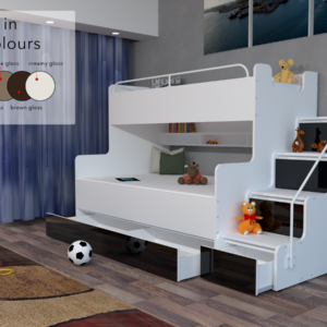 MODERN BEDROOM TRIPLE DOUBLE BUNK BED STORAGE STAIRS BOY GIRL CHILD YOUTH KIDS