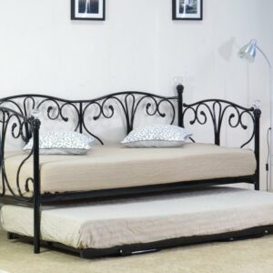 2ft6, 3ft Day Bed with Crystal Finials in Black or White with Trundle & Mattress