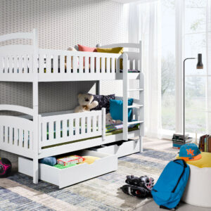 Kids Children Wooden Pine Bunk Bed IGNAS Storage Drawers in White