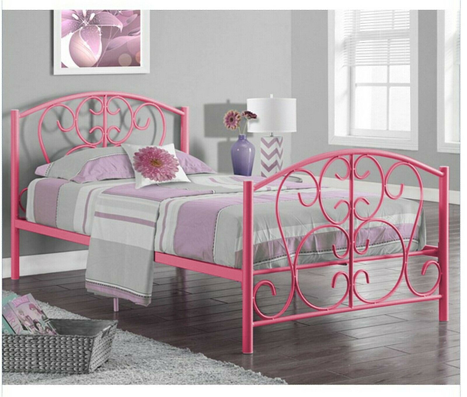 3ft Single Classic Metal Bed Frame in White or Pink with Mattress Options