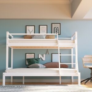Triple Bunk Bed Frame 3FT Single / 4FT6 Double Pine Wooden Bed Frame with Ladder