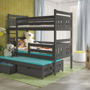 GREY Triple Bunk Beds 3 Sleeper  Detachable with mattresses and storage Meggi