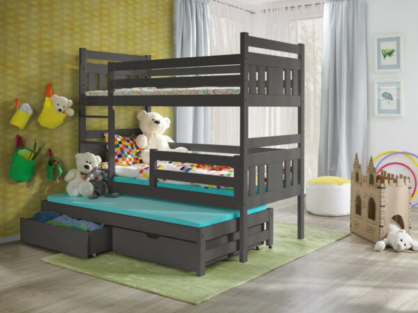 GREY Triple Bunk Beds 3 Sleeper  Detachable with mattresses and storage Meggi