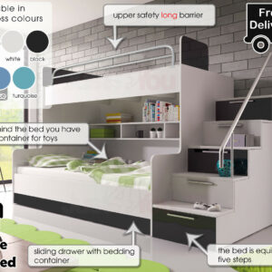 MODERN KIDS YOUTH DOUBLE BUNK BED STORAGE SLIDING DRAWER MATTRESSES BOY GIRL