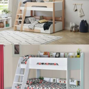 Flick Wooden Triple Bunk Bed Frame Childrens Shelving Storage Various Colours