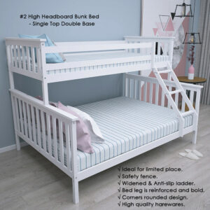 Triple Sleeper Bed Wooden Bunk Bed In White With Headboard Double & Single Kids