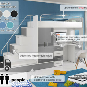 MODERN CABIN LOFT SET BUNK BED KIDS YOUTH WARDROBE DESK BED STORAGE MATTRESSES