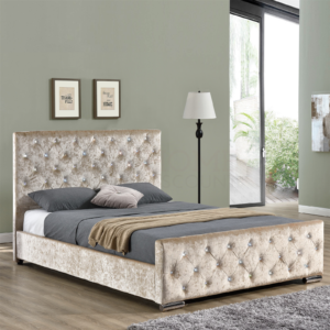 Modern Crushed Velvet Fabric Bed Frame Double & King Size Memory Foam Mattress