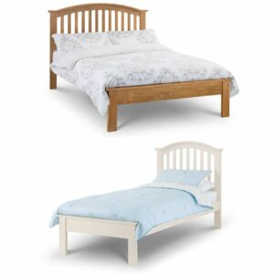 Low Foot End Bed, Olivia Wooden Pine or White Bed 2 Size and 4 Mattress Options