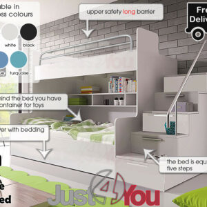 MODERN DOUBLE BUNK BED SET STORAGE KIDS CHILD YOUTH BOY GIRL BEDROOM DRAWER