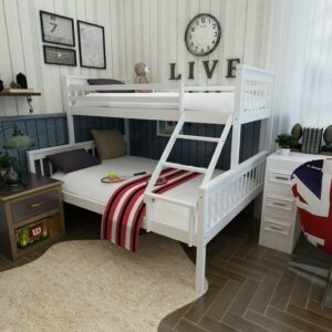 Solid Wood Pine Triple Sleeper Bunk Bed Frame 3ft & 4ft6 Kid Adult Beds White UK