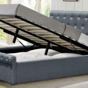 Linen Fabric Diamante Chesterfield Ottoman Sleigh Bed Frame in Grey 3ft 4ft6 5ft