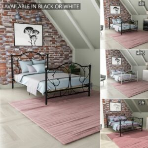 Metal Bed Double King Size Frame Mattress 4ft 4ft6 5ft White Black Barcelona