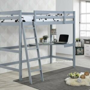 Grey Wooden Highsleeper Bed - Ladder Desk Fit Left Or Right - Solid Wood Beds