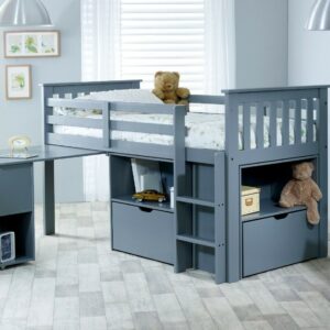 Mid Sleeper Kids Cabin Bed Storage Bed With Desk And Shelves Bookcase