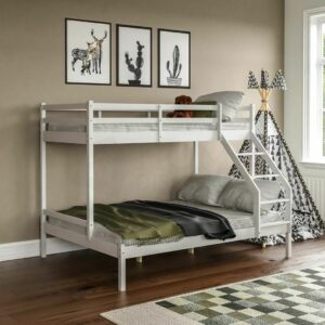 Triple Sleeper Bunk Bed Pine Wooden Frame Kids Double & Single 4FT6 3FT White