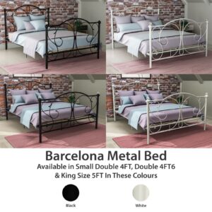 Metal Bed Double King Size Frame 4FT 4FT6 5FT Mattress Black White Barcelona