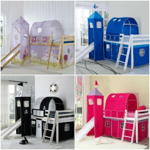 Kids Cabin Bed Mid Sleeper with Slide and Ladder Wooden Bunk Bed Mattress Option