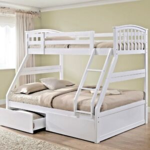 LAVISH NEW NEW TRIPLE/THREE SLEEPER SOLID WOODEN BED IN OAK & WHITE+ DRAWER