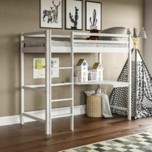 High Sleeper Bunk Bed Cabin Loft Bed Study Desk Kids Pine Wood 3FT Single White