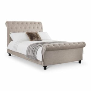 Grey Fabric Bed, Ravello Mink Sleigh Bed with 2 Size and 4 Mattress Options