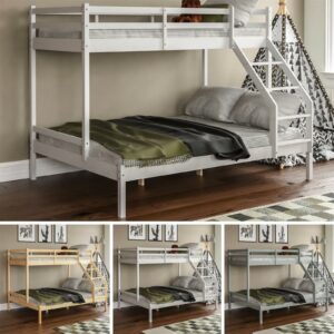 Triple Sleeper Bunk Bed Solid Pine Wood Frame Kids Double & Single 4FT6 3FT