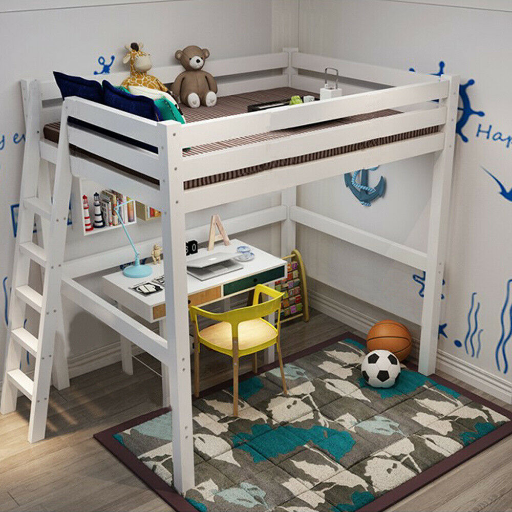 Blisswood 3ft Single Bunk Bed White Grey Solid Pine Wood Kids Cabin Bed Mid Sleeper Single Bed Frame with Slide & Ladder Wooden Bunk Beds Kids Children Loft Sleeper Bed for Kids Children Home 
