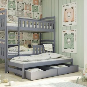 Children Wooden Pine Bunk Bed Trundle Bed HARRIET Storage Drawers Graphite