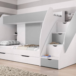 BRAND NEW BUNK BEDS WITH DRAWERS AND STORAGE, GRAY, OPTION WITH 2 NEW MATTRESSES