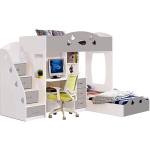 Linette European Single L-Shaped Bunk Bed and Furniture Set