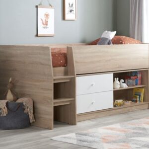 Leyton White and Oak Wooden Cabin Bed Frame - 3ft Single