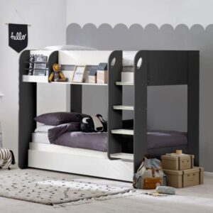 Mars Grey and White Wooden Bunk Bed with Underbed Trundle