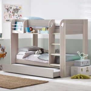 Mars Grey Oak Wooden Bunk Bed with Underbed Trundle