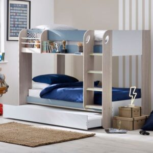 Mars Pastel Blue Wooden Bunk Bed with Underbed Trundle