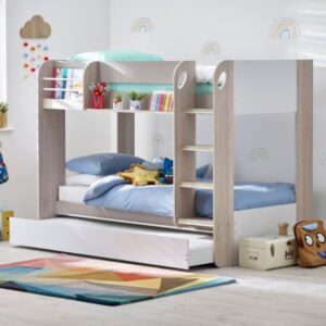 Mars Taupe Wooden Bunk Bed with Underbed Trundle Frame - 3ft Single