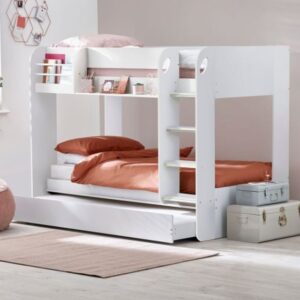 Mars White Wooden Bunk Bed with Underbed Trundle Frame - 3ft Single
