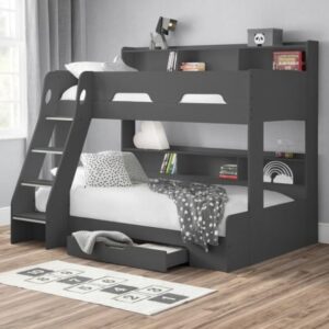 Orion Anthracite Wooden Storage Triple Sleeper Bunk Bed Frame - 3ft Single Top and 4ft Small Double Bottom