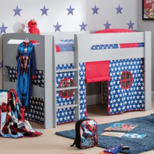 Pluto Dove Grey Wooden Mid Sleeper with Starry Blue Tent